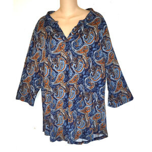 Letdiosto Paisley Top Womens Plus Size 3X Navy Blue Design NWT NEW 3/4 Sleeves